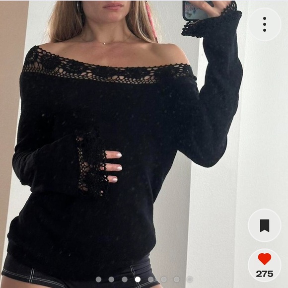 ‼️ISO‼️ INC International Concepts Black Lace Off the Shoulder Sweater - Picture 4 of 6